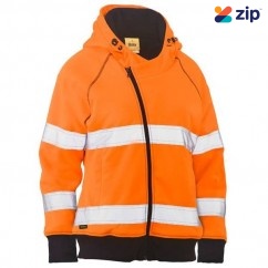 Bisley BKL6819T_BF61 - 100% Polyester Orange Women's Taped HI VIS Fleece Zip Front Hoodie